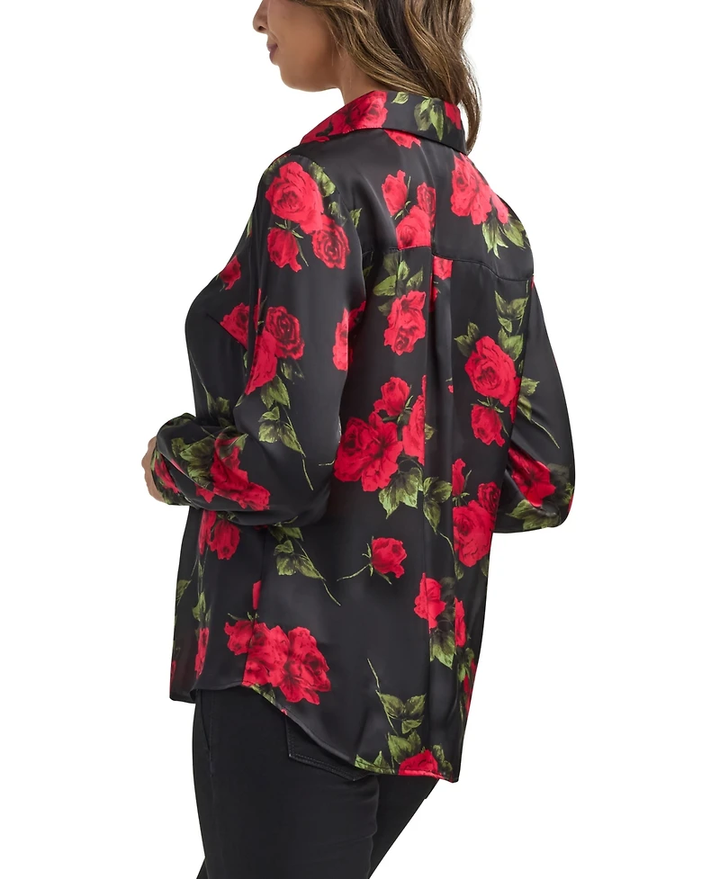Bcx Women's Floral Print Long Sleeves Collared Shirt
