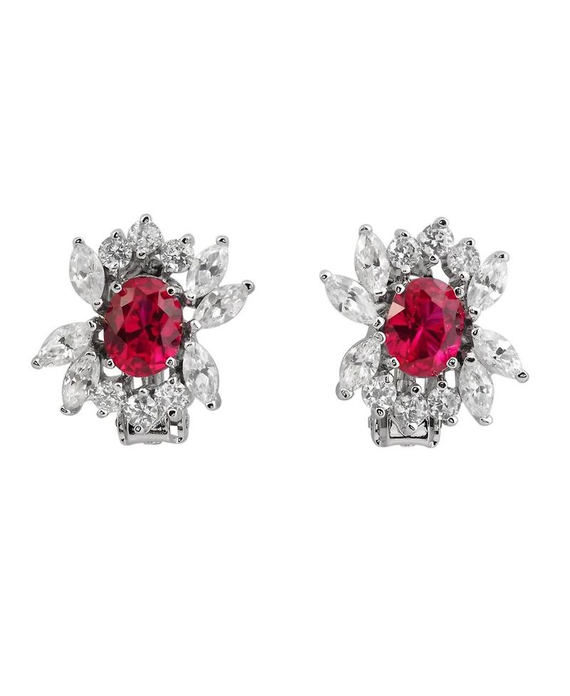 Sterling Silver White Gold Plated Cubic Zirconia Marquise Cluster Earrings