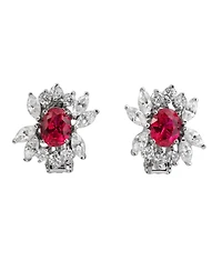 Sterling Silver White Gold Plated Cubic Zirconia Marquise Cluster Earrings