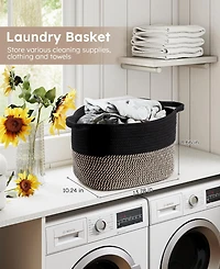 Woven Cotton Rope Storage Baskets with Handles, Decorative Set of 3