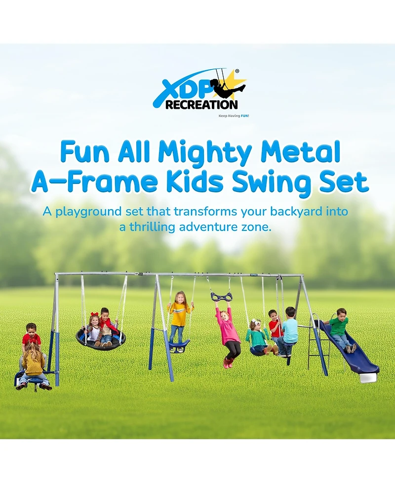 Xdp Recreation Fun All Mighty Swing Set w/See Saw, Super Disc, Swings, & Slide