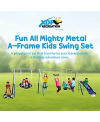 Xdp Recreation Fun All Mighty Swing Set w/See Saw, Super Disc, Swings, & Slide