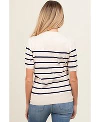 Pinkblush Maternity Navy Blue Striped Knit Short Sleeve Top