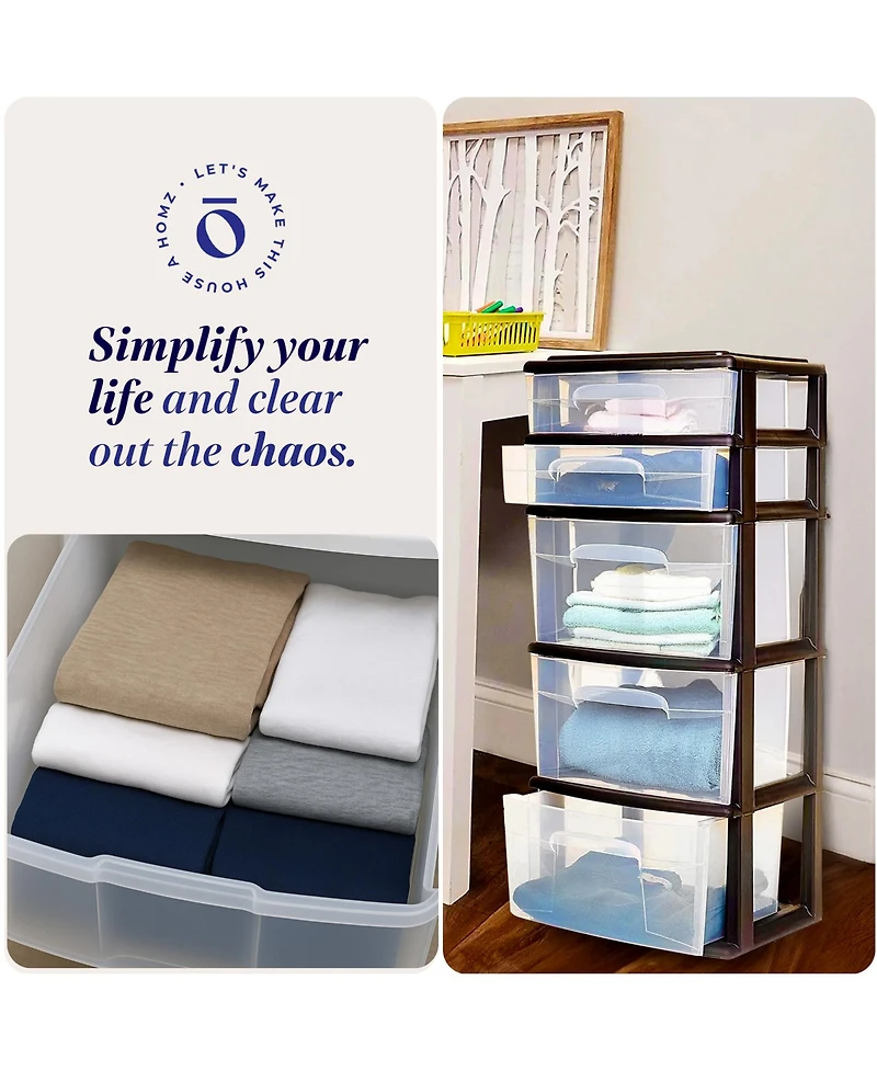 Homz Plastic 5 Drawer Home Storage Container TowerCloset Organizer, Black Frame