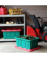Homz Durabilt 15 Gallon Heavy Duty Holiday Storage Tote, Green/Red (2 Pack
