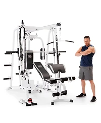 Marcy Pro Smith Cage Workout Machine Total Body Training Home Gym System, White
