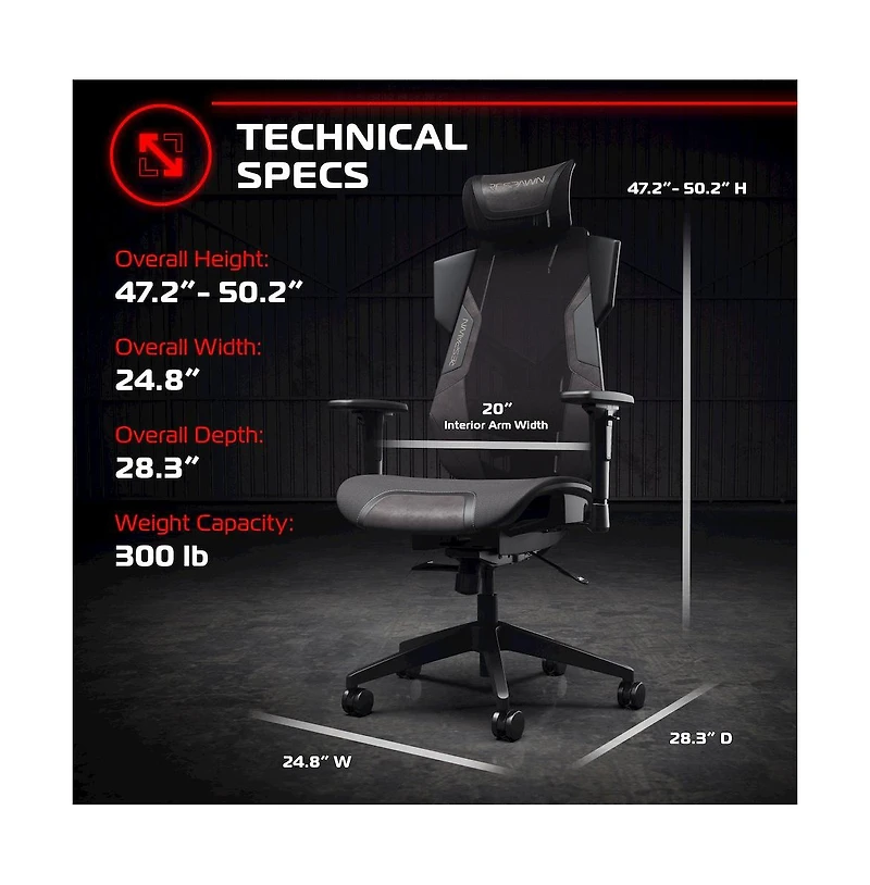 Respawn Gaming Chair With Lumbar Support, With Wheels for Computer/Desk/Office