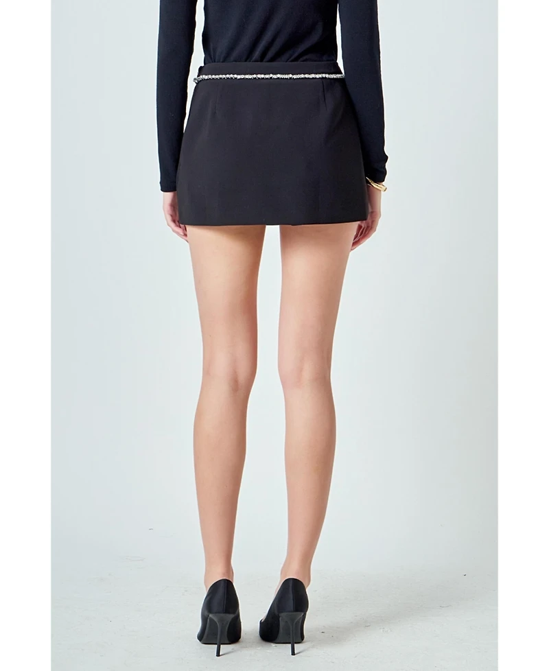 endless rose Women's Rhinestone Bow Low Rise Mini Skort