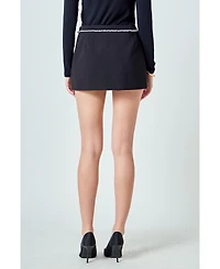 endless rose Women's Rhinestone Bow Low Rise Mini Skort