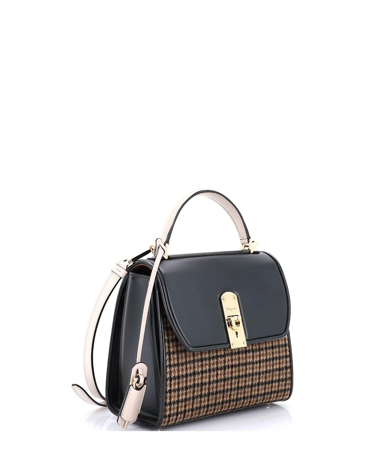 Pre-Owned Salvatore Ferragamo Small Boxyz Top Handle Bag Printed Wool and Leather
