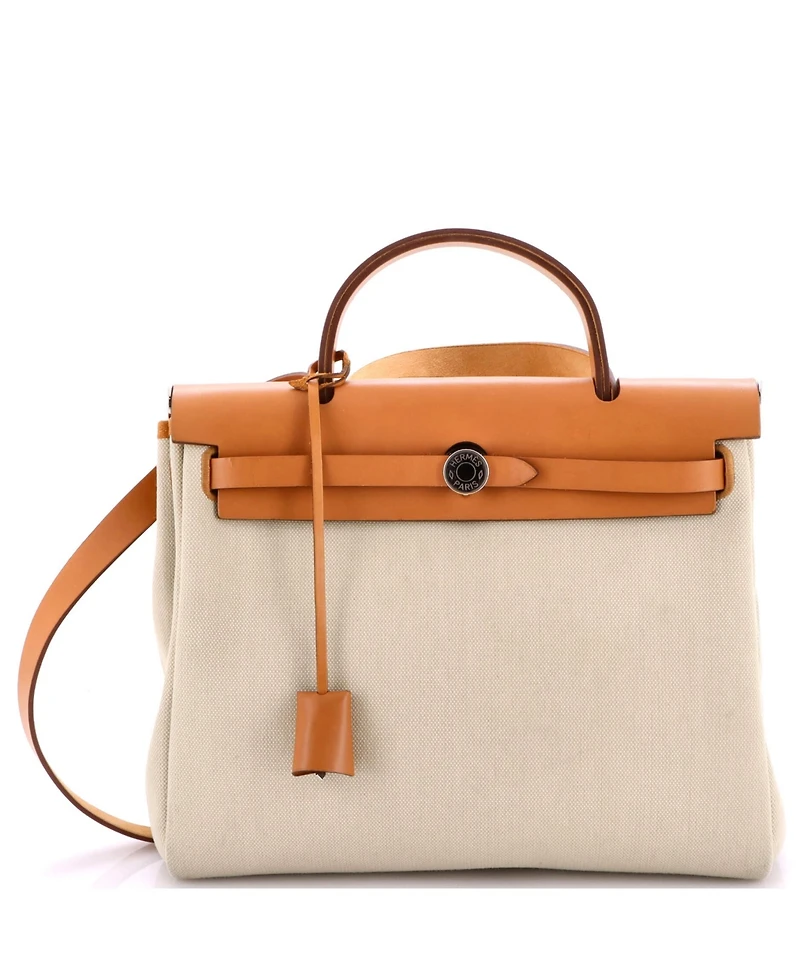 Pre-Owned Hermes 31 Herbag Zip Leather and Toile