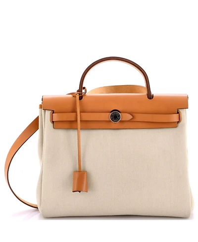 Pre-Owned Hermes 31 Herbag Zip Leather and Toile