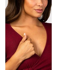 Pinkblush Maternity Burgundy Brushed Knit Wrap Fitted Maternity/Nursing Dress