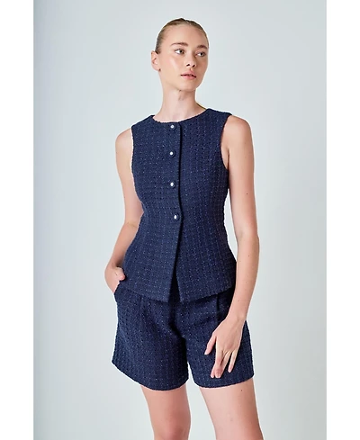 endless rose Women's Tweed Buttoned Sleeveless