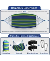 Sorbus Brazilian Double Hammock - Extra-Long Two Person Portable Hammock Bed for Indoor or Outdoor Spaces - Hanging Rope