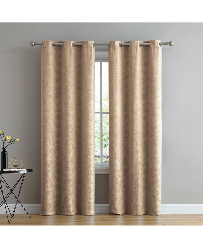 Kate Aurora Chic Living 2 Pack Floral Leaves Embossed Room Darkening Grommet Top Curtain Panels - 84 in. Long - Navy Blue