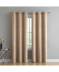 Kate Aurora Chic Living 2 Pack Floral Leaves Embossed Room Darkening Grommet Top Curtain Panels - 84 in. Long - Navy Blue