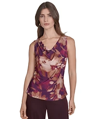 Halston Women's Printed Sleeveless Cowl Neck Top