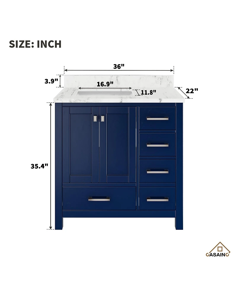 Casainc -Inch Solid Wood Bathroom Vanity with Matching Top and Ceramic Basin