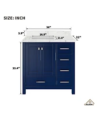 Casainc -Inch Solid Wood Bathroom Vanity with Matching Top and Ceramic Basin
