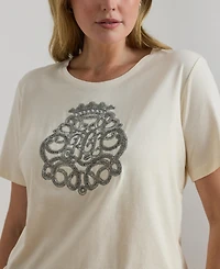 Lauren Ralph Plus Beaded-Crest Cotton Jersey T-Shirt