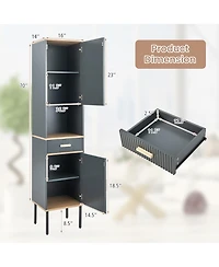 Gymax Tall Bathroom Storage Cabinet Freestanding Narrow Linen Tower w/ Doors & Drawer