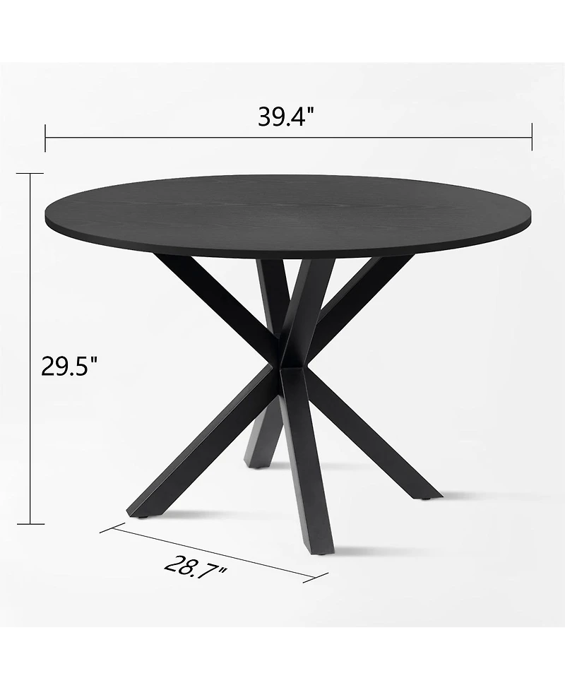 5-Piece 39.4" Round Black Dining Table Set with Starburst Base and 4 Faux Rattan Back Chairs in Mid-Century Modern Style-Maison Boucle
