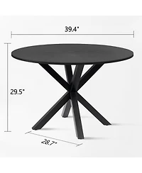 5-Piece 39.4" Round Black Dining Table Set with Starburst Base and 4 Faux Rattan Back Chairs in Mid-Century Modern Style-Maison Boucle