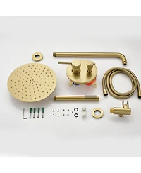 Rainsken Wall Mounted Shower Faucet Set for Bathroom with High Pressure 10" Stainless Steel Rain Shower head Handheld Shower Set, Brushed Gold