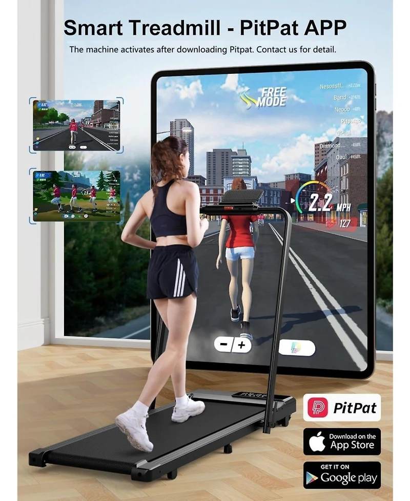 DeerRun 3-in-1 Walking Pad Treadmill 300lb capacity, 3.0HP quiet motor. Foldable for home/office use with remote & App control