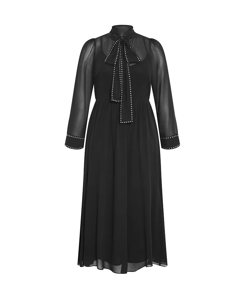 City Chic Women's Kara Stud Tie Neck Maxi Dress