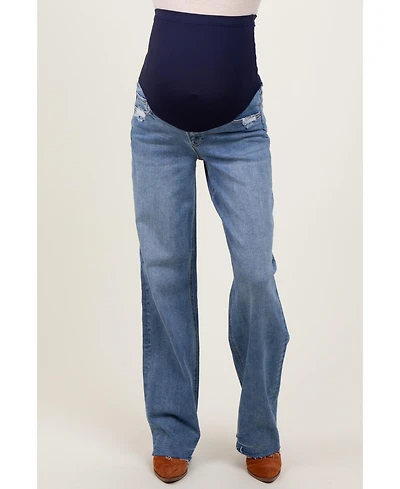 Pinkblush Maternity Blue Vintage Wash Raw Hem Wide Leg Jeans
