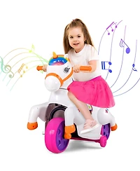 Gymax 12V Kids Ride on Unicorn Toy w/ Training Wheels Music One-button Start & Led Power Display