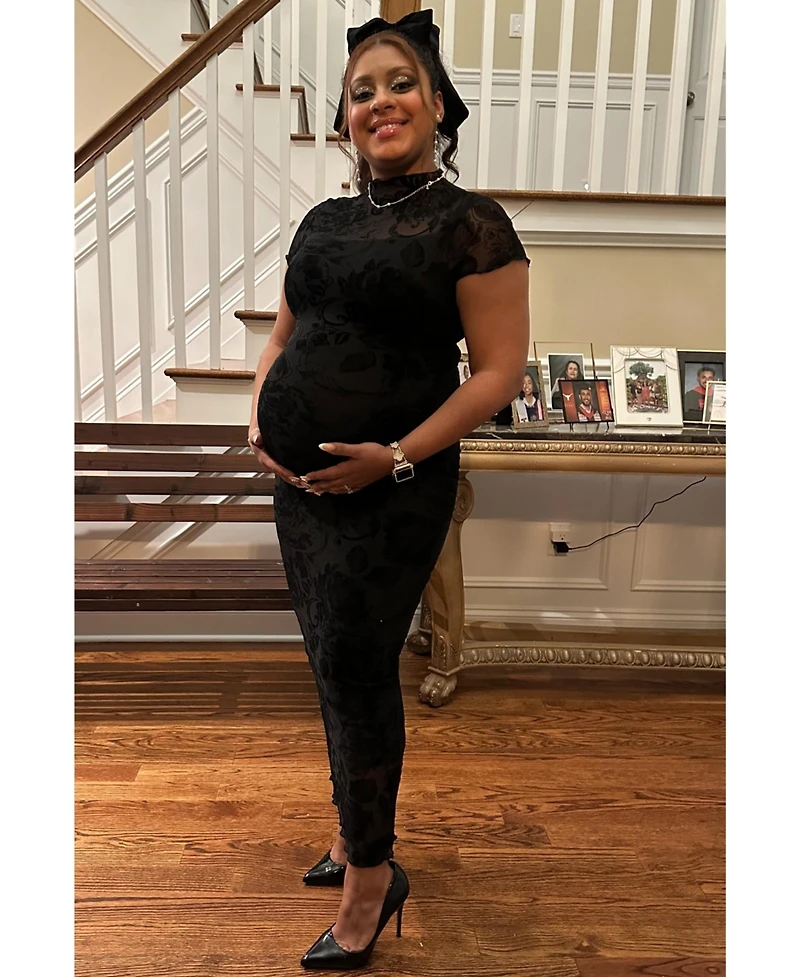 Pinkblush Black Floral Mesh Overlay Fitted Maternity Maxi Dress