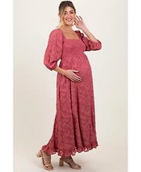 Pinkblush Maternity Mauve Textured Overlay Smocked Ruffled Hem Maxi Dress