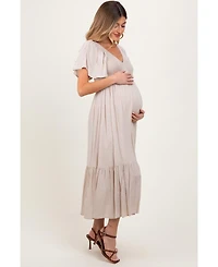 Pinkblush Cream Smocked Flutter Sleeve Midi Dress