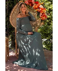 Pinkblush Maternity Olive Solid Off Shoulder Maxi Dress