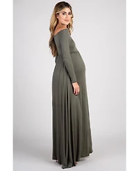 Pinkblush Maternity Olive Solid Off Shoulder Maxi Dress