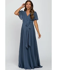Pinkblush Maternity Blue Chiffon Short Sleeve Maxi Dress