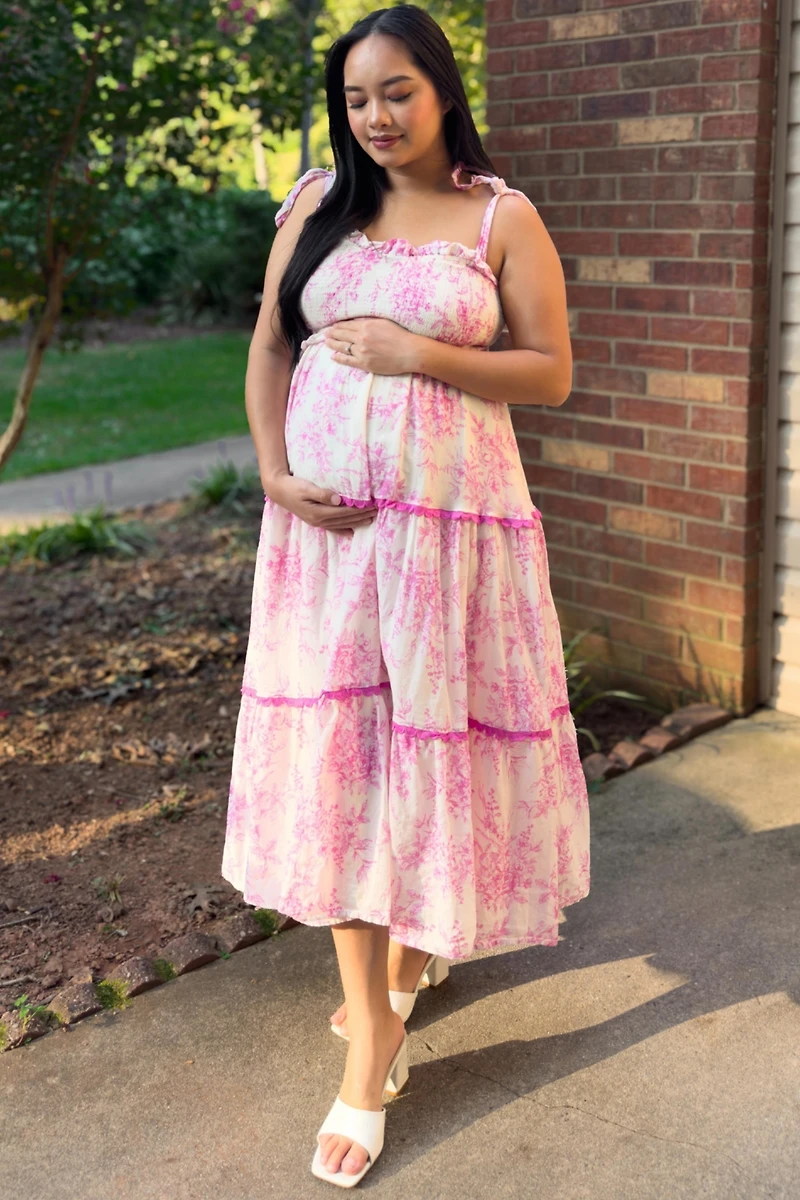 Pinkblush Maternity Floral Sleeveless Ruffle Tiered Midi Dress