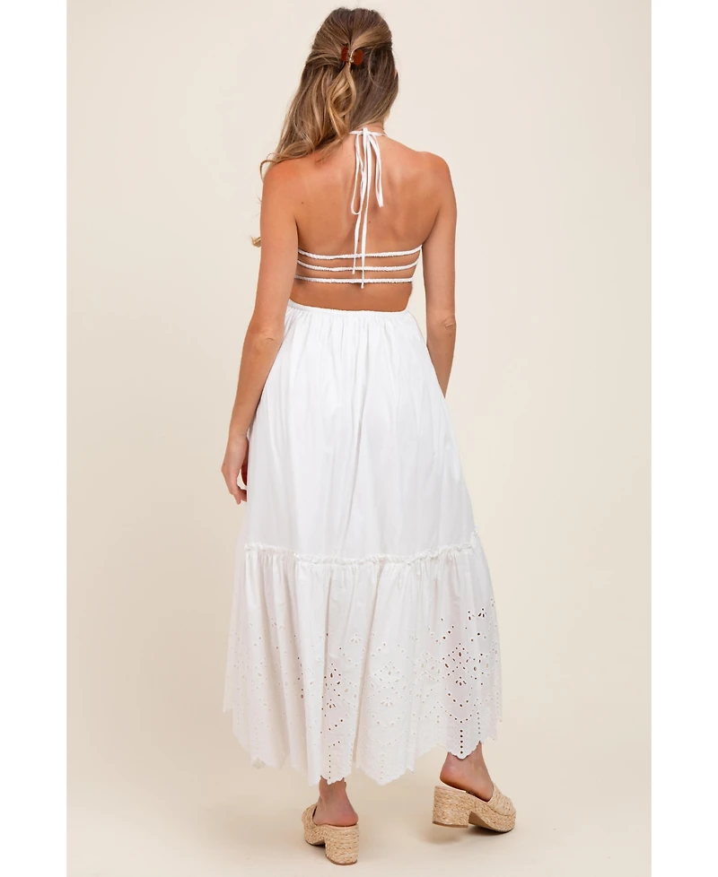 Pinkblush Maternity White Smocked Open Back Lace Hem Maxi Dress