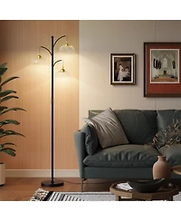 Modern Standing Floor Lamp with Led Bulbs, 3 Adjustable Heads and Petal Glass Shades