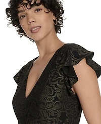 Tommy Hilfiger Women's V-Neck Tiered Hem Foil Midi Dress
