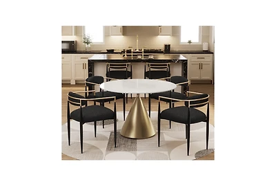Morden Fort 47" Round Faux Marble Dining Set with 4 Dining Arm Chairs for Kitchen