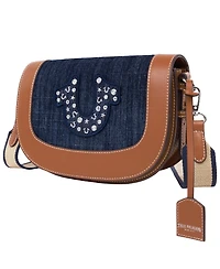 True Religion Studded Logo Denim Flap Bag