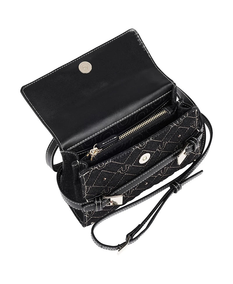 True Religion Studded Denim Flap Crossbody Bag