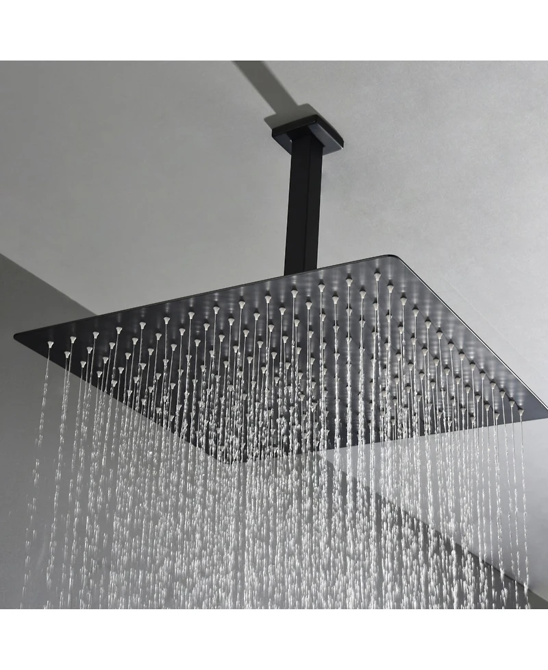 Rainsken 16" Matte Black Shower Head - Luxury Rainfall Showerhead with Self-Cleaning Nozzles, Universal Fit