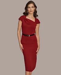 Donna Karan New York Women's Short Sleeves Asymmetric Belted Sweater