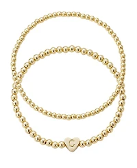 Adornia Gold Ball Bead Initial Bracelet Set