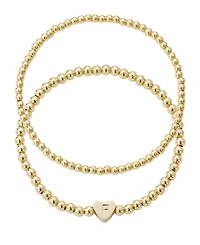 Adornia Gold Ball Bead Initial Bracelet Set